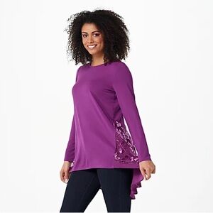 LOGO by Lori Goldstein Rayon 230 Knit Top w/ Burnout Velvet QVC #A390990 1X NWT